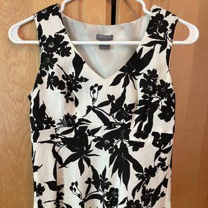 Ann Taylor Sleeveless Blouse, black floral on soft white background